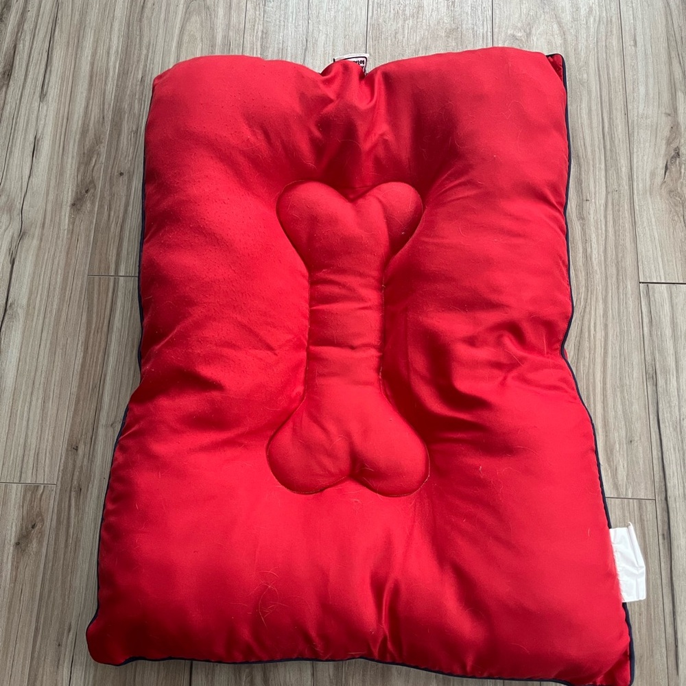 Plush Red Pet Pillow with Bone-Accent Comfort